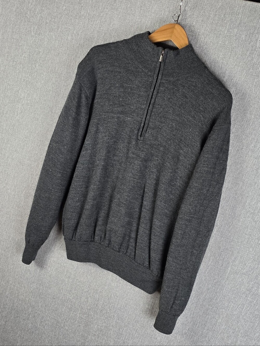 FootJoy Dark Gray 100% Wool 1/2 Zip Lined Pullover Mens Sz L